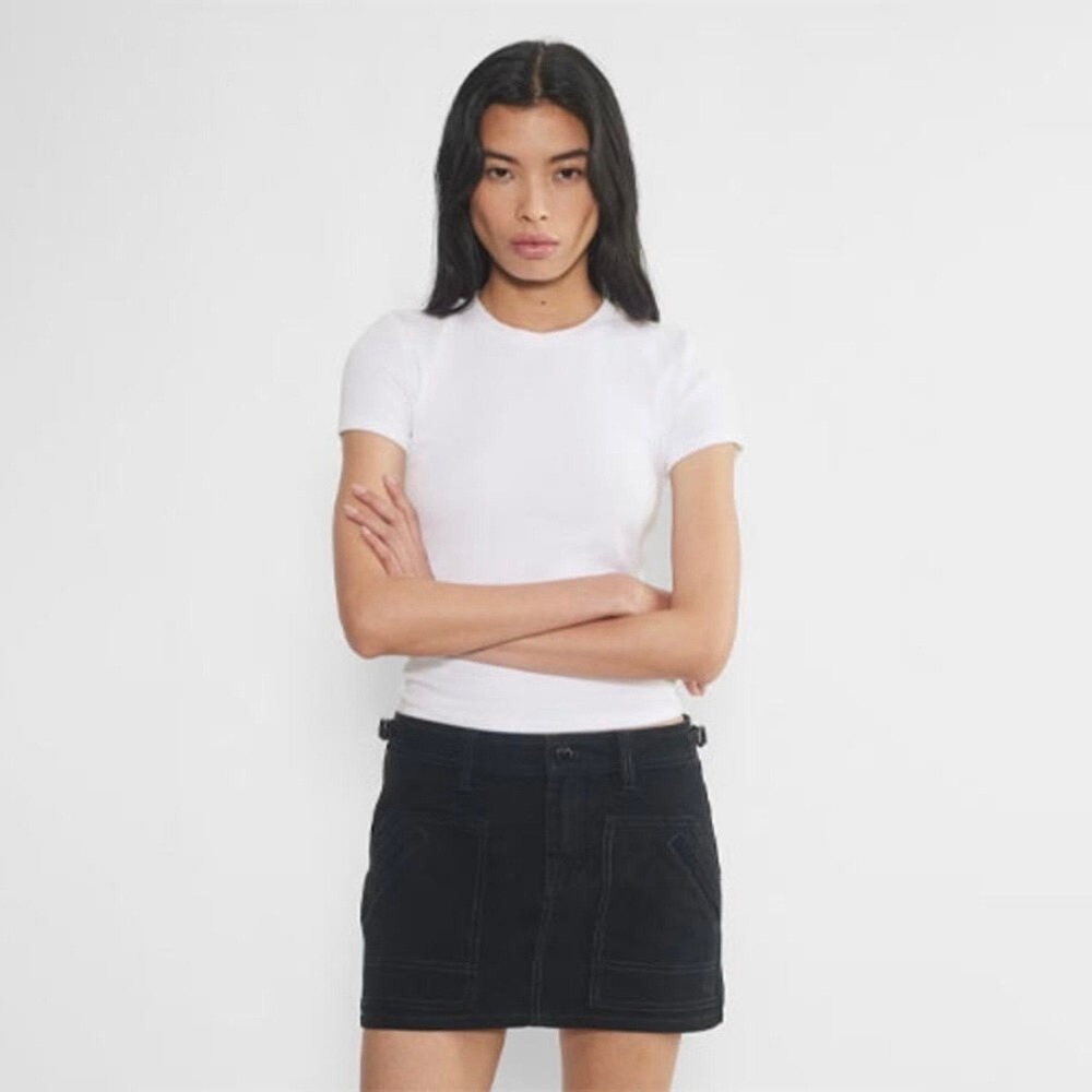 TNA Aritzia Rossi Mini Skirt Black Cotton Utility Canvas Contrast Stitch 12 New